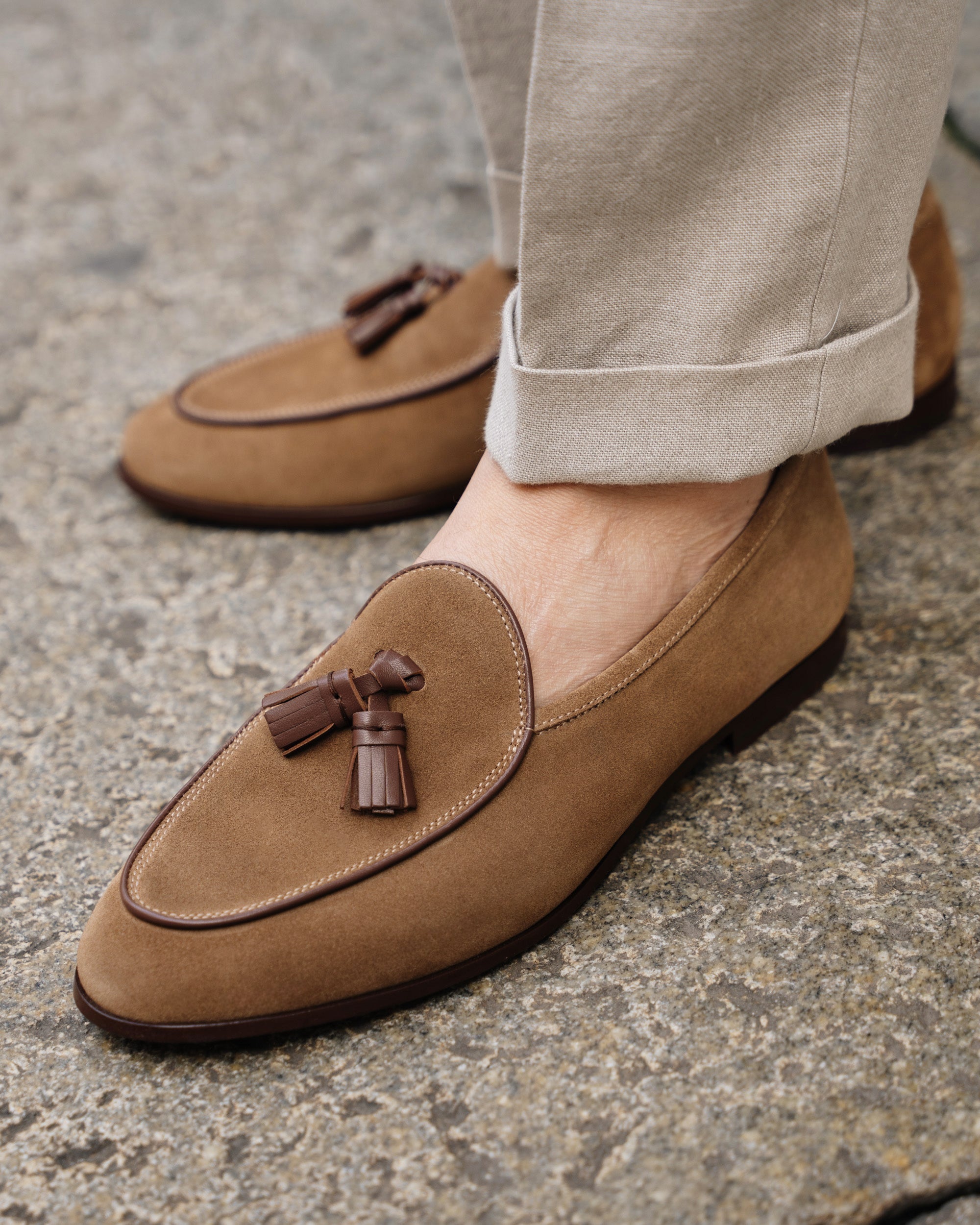 Bellagio Tassel Loafer – Beige Suede Leather with Premium Leather Sole