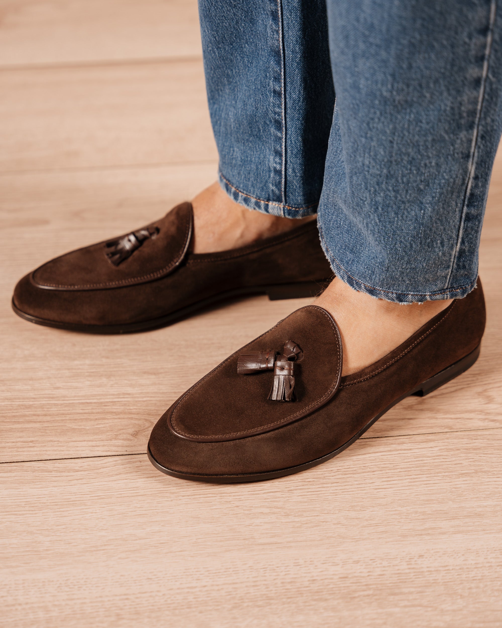 Bellagio Tassel Loafer – Dark Brown Suede Leather with Premium Leather Sole