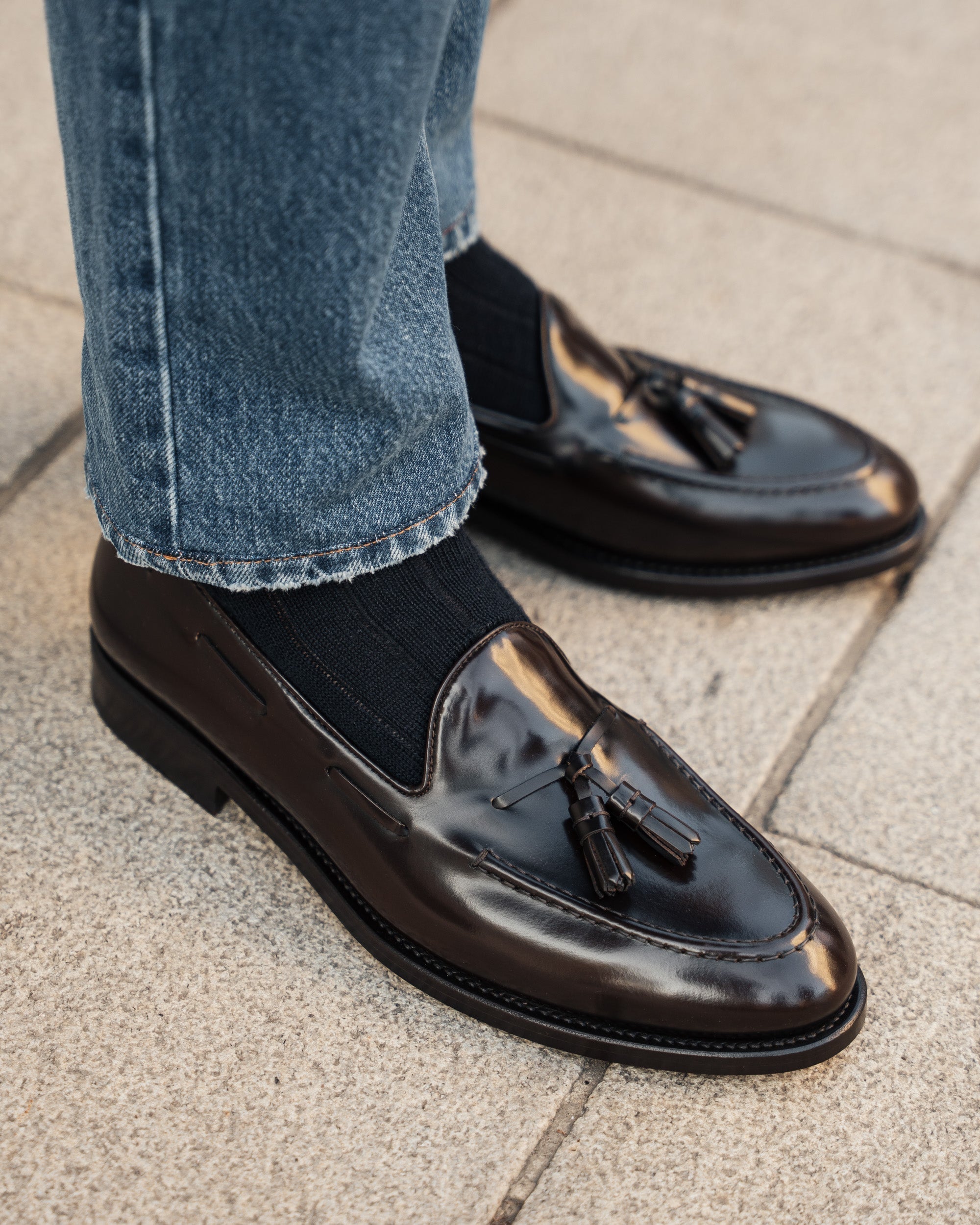 Castello | Tassel Loafer - Dark Brown Smooth Leather with Classic Stitching and Leather Sole
