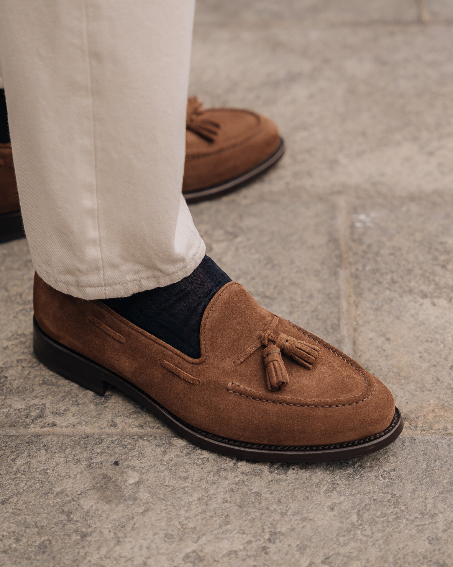 Castello | Tassel Loafer - Tobacco Brown Suede Leather with Classic Stitching and Leather Sole