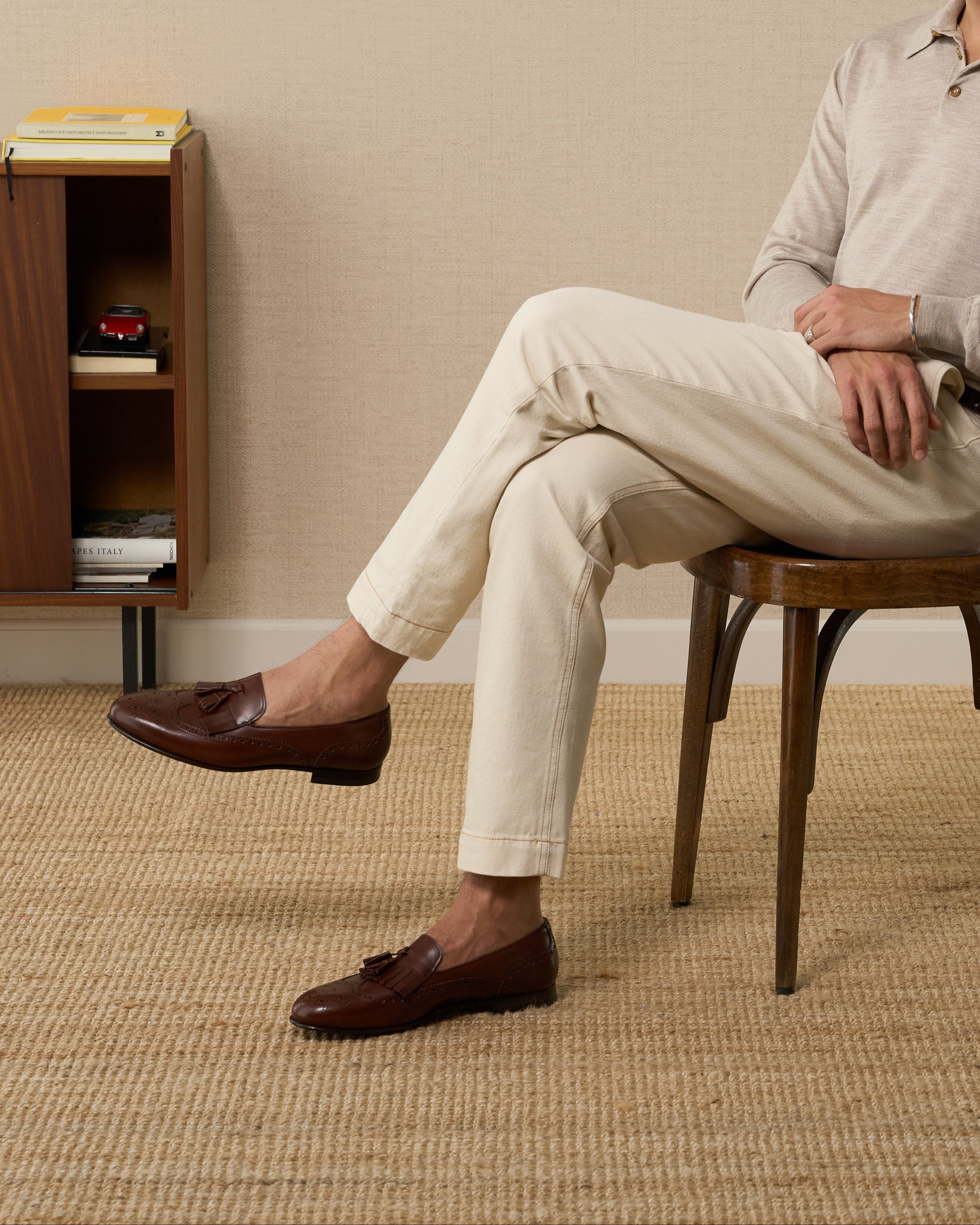 Maruse | Brown Antiqued Calf Leather Belgian Tassel Loafer with Leather Sole