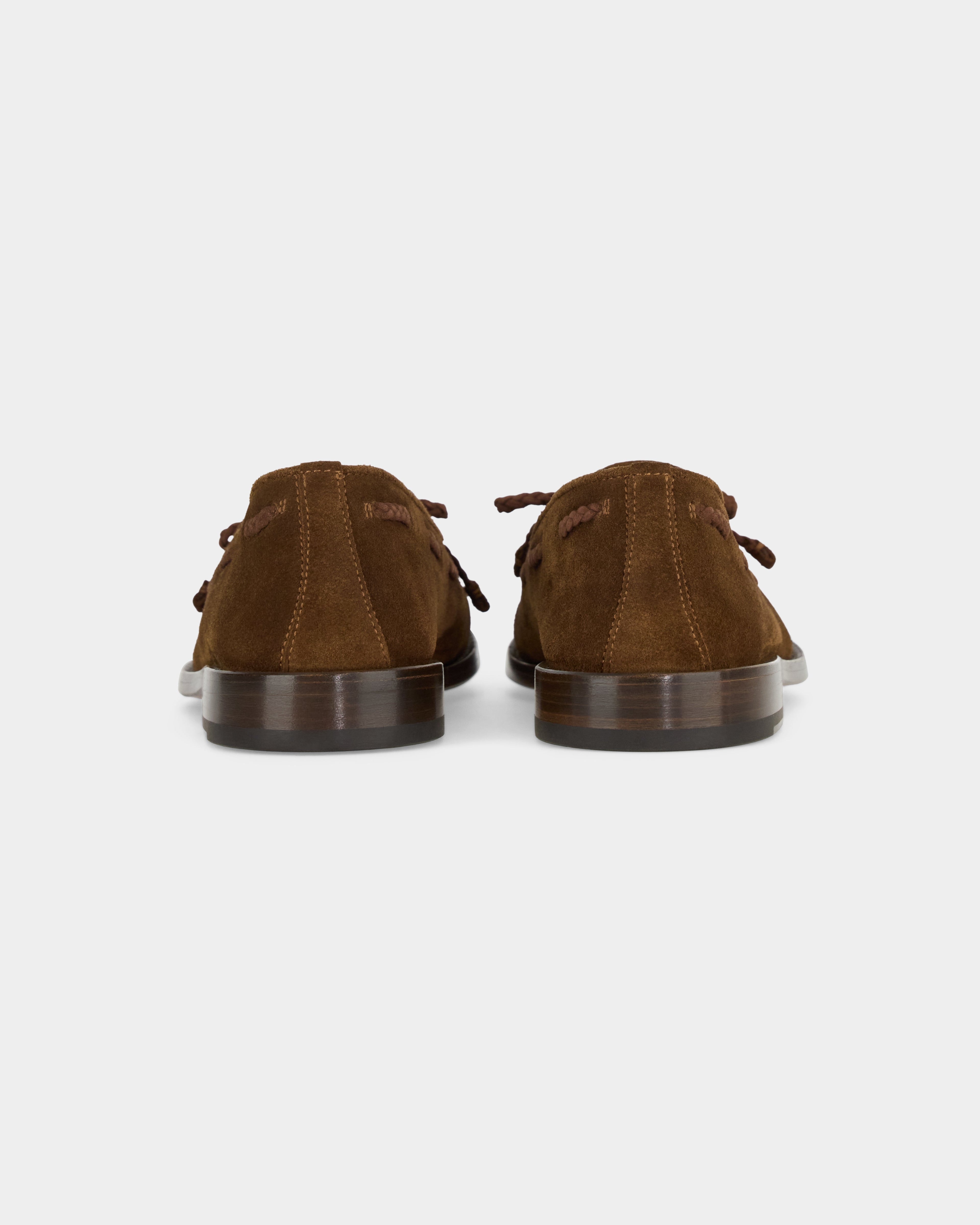 Aristo | Belgian Tassel Loafer – Tobacco Brown Washed Suede with Leather Sole & Double Cushioning
