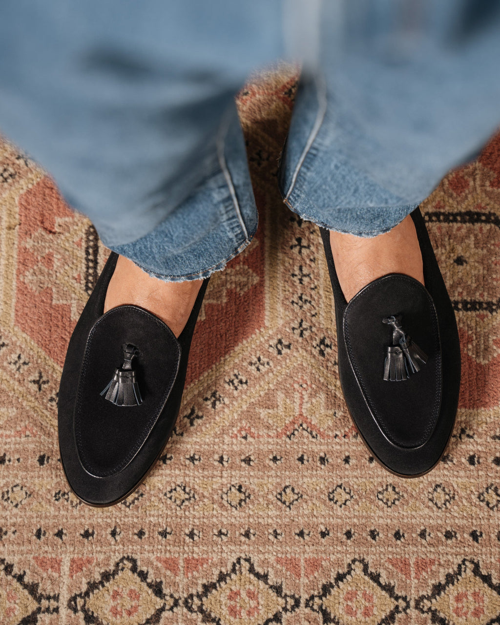 Bellagio Tassel Loafer – Black Suede Calf Leather with Premium Leather Sole