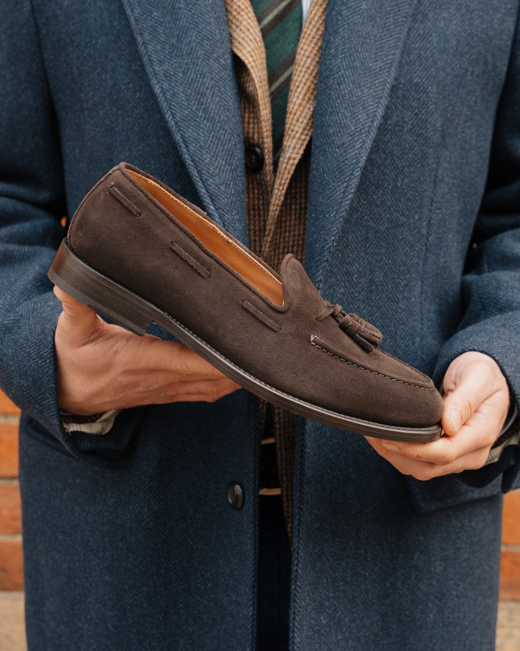 Castello | Tassel Loafer - Dark Brown Suede Leather with Classic Stitching and Leather Sole